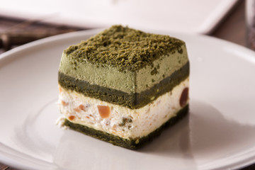 piece of green tea matcha cake