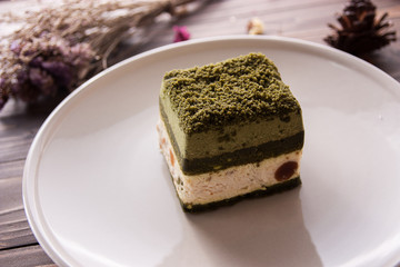 piece of green tea matcha cake