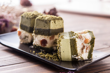 piece of green tea matcha cake