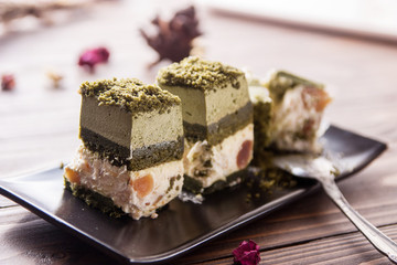 piece of green tea matcha cake