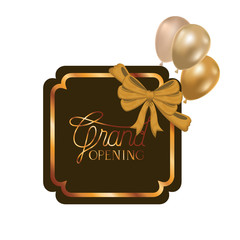 frame and helium balloons with label grand opening