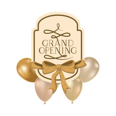 frame and helium balloons with label grand opening