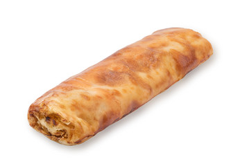 Baking puff pastry with fresh cabbage. Isolated on white background