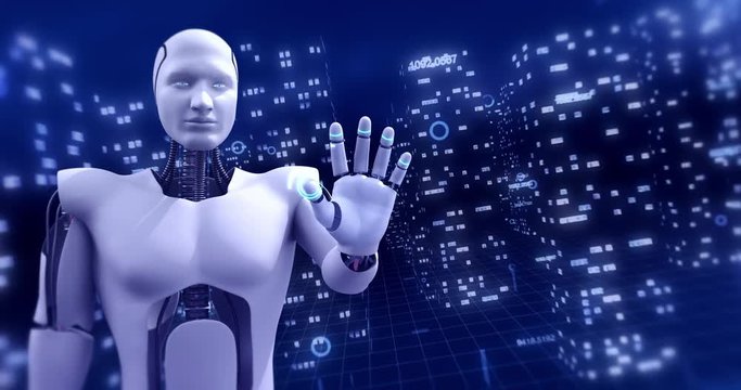 AI Humanoid Robot Analyzing Stock Market Data. Technology And Business Related 4K Animation.