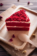 Red velvet cake on wood board