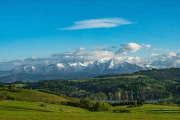 Extra wide panorama of High Tatras mountains, view from The Poland