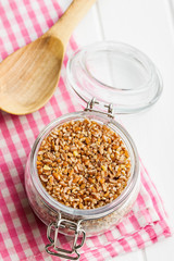 Dry bulgur wheat grains.