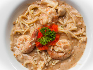 Creamy pasta spaghetti with shrimp