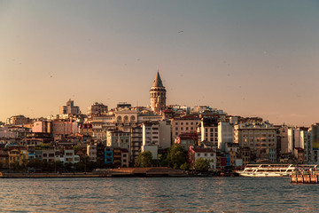 Fototapeta premium Galata Tower view during sunset and beautiful colors