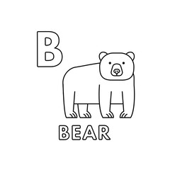 Vector Cute Cartoon Animals Alphabet. Bear Coloring Pages