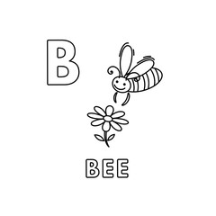 Vector Cute Cartoon Animals Alphabet. Bee Coloring Pages