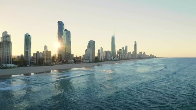 Sunset over the amazing Gold Coast skyline looking from the South