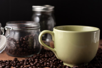 Fototapeta na wymiar image of coffee cup on wood background