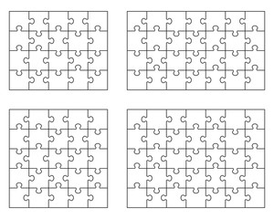 Vector illustration of four different white puzzles, separate pieces
