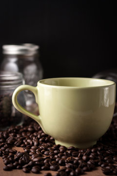 image of coffee cup on wood background