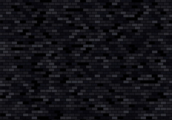 Black brick wall background. Bricks texture seamless pattern vector.