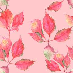 Fototapeta na wymiar Seamless pattern with red leaves. Watercolor.