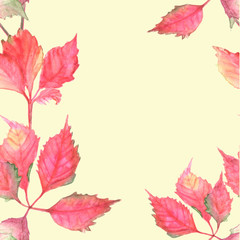 Seamless pattern with red leaves. Watercolor.