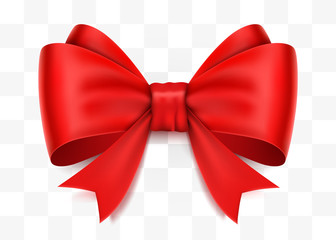 Realistic red bow isolated on transparent background.