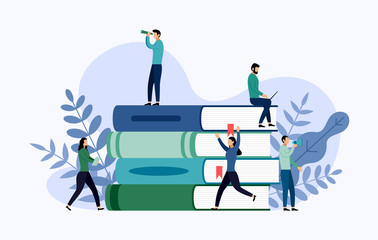 Book library or book festival poster concept banner, education vector illustration