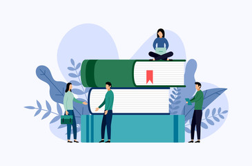 Book library or book festival poster concept banner, education vector illustration