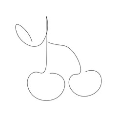 Cherry summer berries one line drawing vector illustration