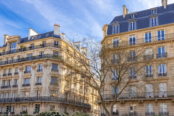 Naklejka na ściany i meble Paris, beautiful building, typical parisian facade boulevard Pereire