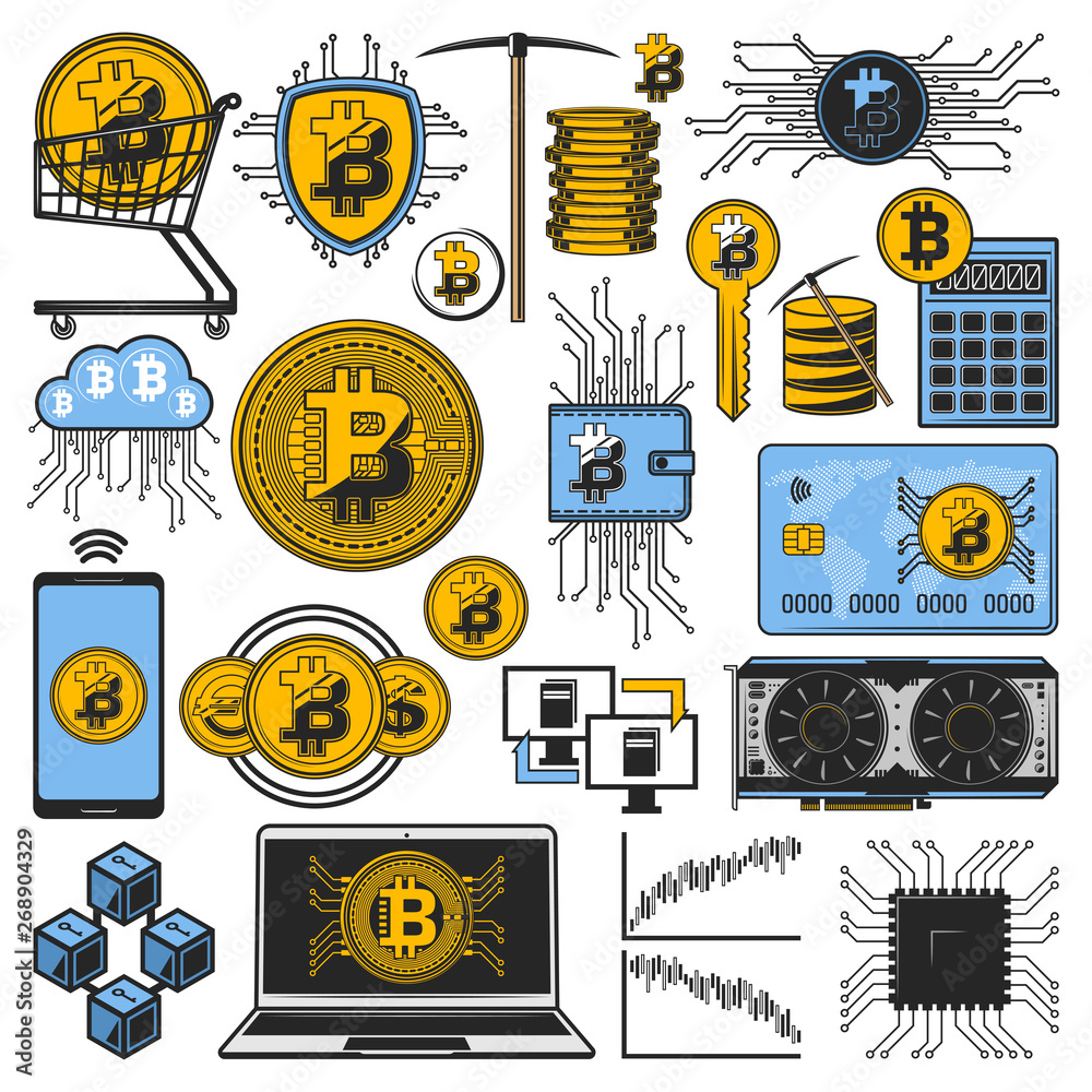 Poster bitcoin cryptocurrency, money blockchain mining