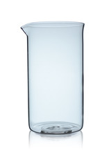 Glass flask for the French press. Isolated on a white background with reflection
