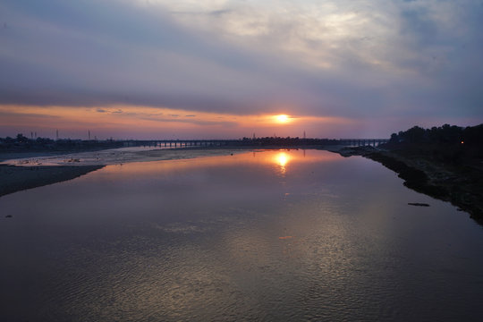 Jammu  -  sunset on river Tavi