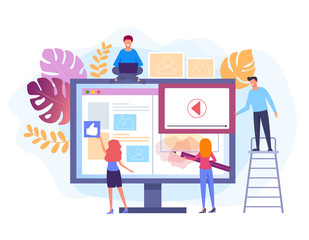 People characters working at web site project. Web development concept. Vector flat graphic design isolated illustration