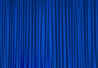 Closed blue curtain background. Theatrical drapes.