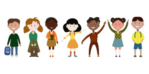 a set of boys and girls schoolchildren of different races