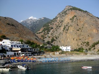 Agia Roumeli - small village in southwest Crete, Greece. Southern entrance to the Samaria Gorge....