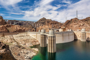 Intake towers of the Hoover Dam between Arizona and Nevada, USA