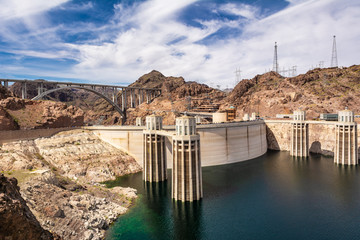 Intake towers of the Hoover Dam between Arizona and Nevada, USA