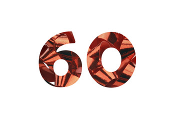 Number 60 - Photograph of a red gift loop in close-up with number 60 cut out
