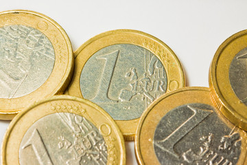 Italian euro coins group on white background - closeup image