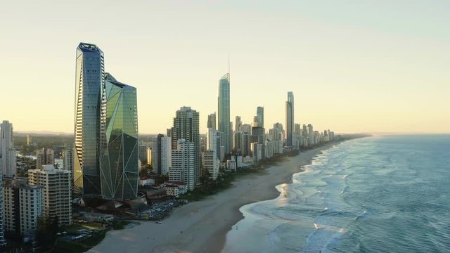 Sunset over the amazing Gold Coast skyline looking from the South