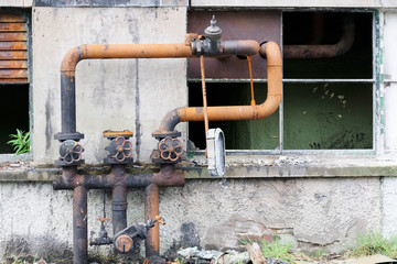 Pipework arrangement with valves left rusty and dirty