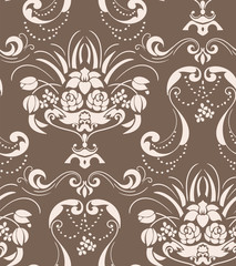 seamless damask vector vintage pattern flowery vase
