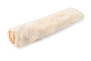Sweet pastry with peach, Semi-finished puff pastry with peach jam. Baking puff frozen on a white background.
