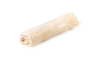 Sweet pastry with apple, Semi-finished puff pastry with apple jam. Baking puff frozen on a white background.