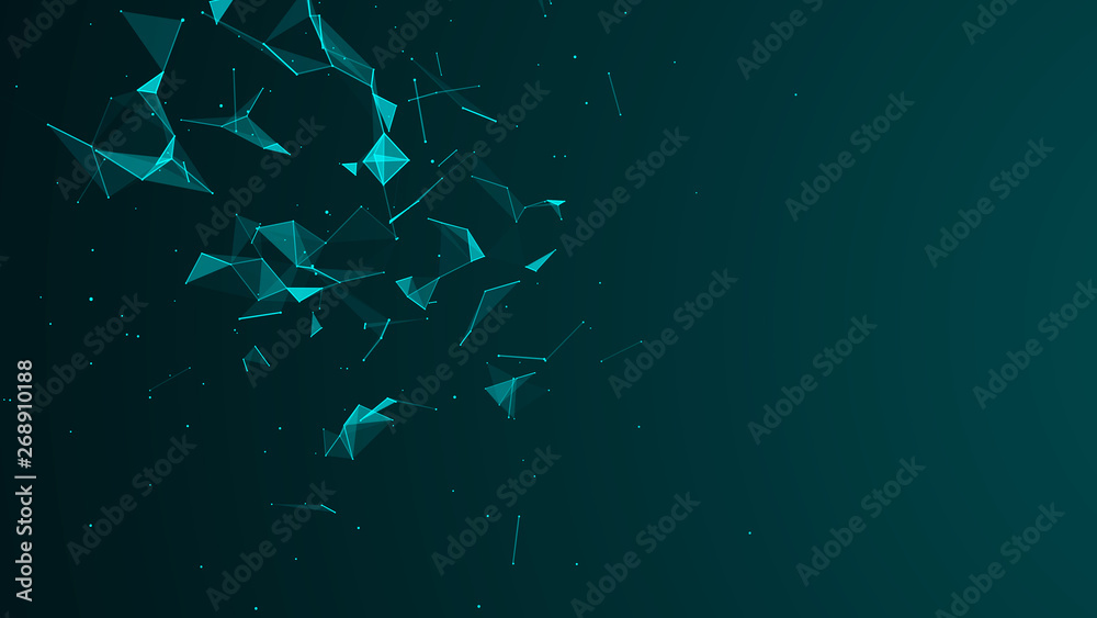 Poster Abstract digital background. Cosmic particles. The effect of plexus. Big data visualization. 3d rendering