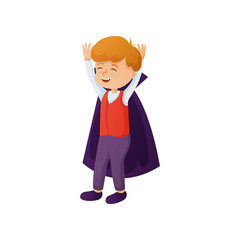 Cute smiling red hair boy in vampire costume