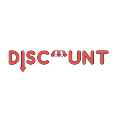 Vector icon concept of discount word with arrow moving down and shop store awning.