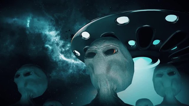 3D render of Aliens on the background of cosmic sky