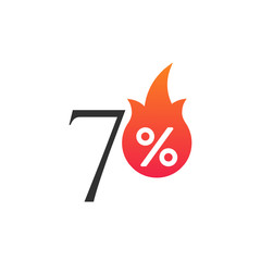 70 percent off with the flame, burning sticker, label or icon. Hot Sale flame and percent sign label, sticker. special offer, big sale, discount percent off. 