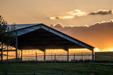 Obraz premium Lagerhalle bei Sonnenuntergang