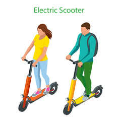 Isometric Electric Scooter on the road. Electric scooter transportation you can rent for a quick ride. © Golden Sikorka